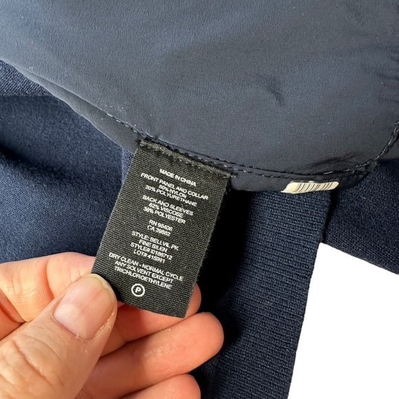 THEORY Men’s Large Bellville Navy Blue Panel Zip Up Jacket Sweater Material - Picture 12 of 16